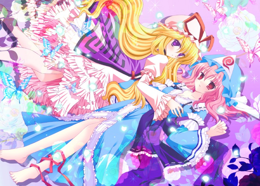 yakumo yukari and saigyouji yuyuko (touhou) drawn by shirogane_hina