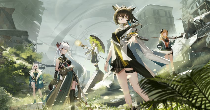 kal'tsit, saria, muelsyse, silence, ifrit, and 1 more (arknights) drawn by gii_(cvpj3777)