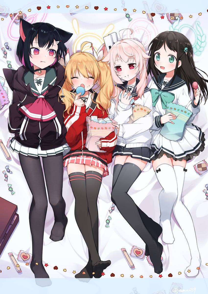 kazusa, natsu, yoshimi, and airi (blue archive) drawn by mari_(rodoney-kiara)