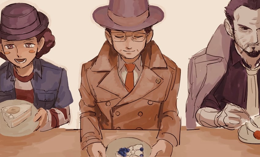 eddie fender, gregory edgeworth, and tyrell badd (ace attorney and 2 more) drawn by renshu_usodayo