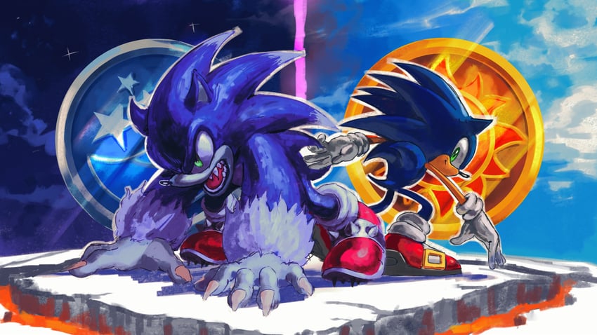 sonic the hedgehog and sonic the werehog (sonic and 1 more) drawn by kornart