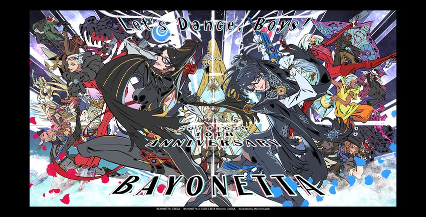 bayonetta, jeanne, cereza, luka redgrave, rodin, and 6 more (bayonetta and 1 more) drawn by shimazaki_mari