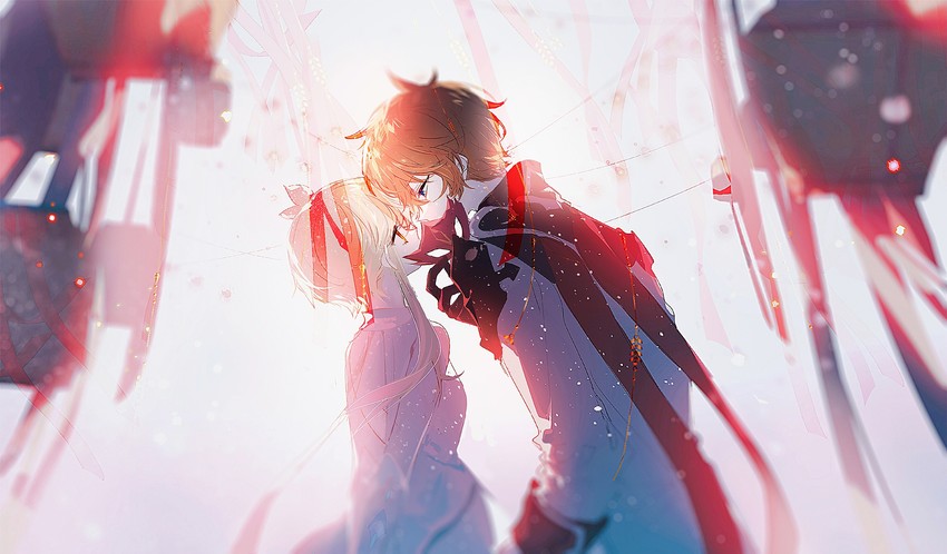 lumine and tartaglia (genshin impact) drawn by wkwk0217