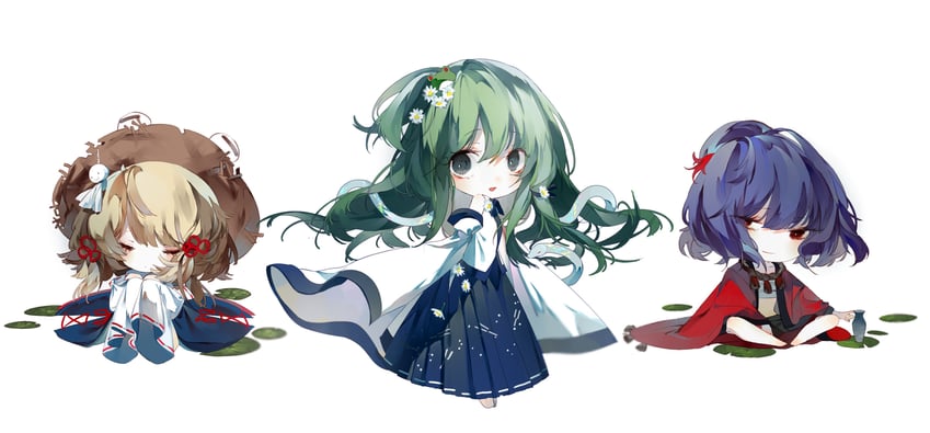 kochiya sanae, moriya suwako, and yasaka kanako (touhou) drawn by zhixie_jiaobu