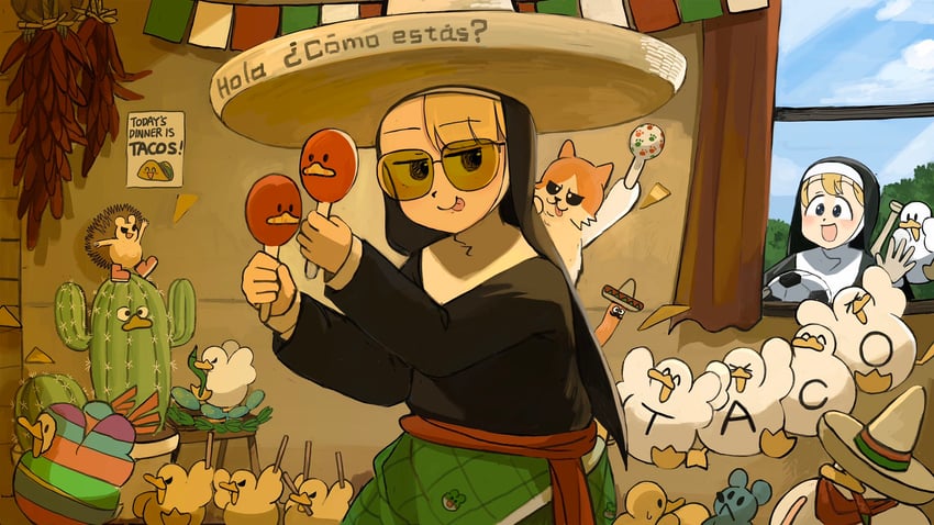 clumsy nun and spicy nun (little nuns) drawn by diva_(hyxpk)