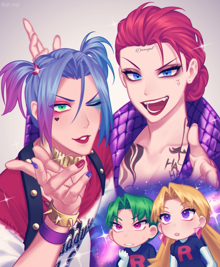 jessie, james, harley quinn, joker, butch, and 1 more (pokemon and 2 more) drawn by ruru_(gi_xxy)