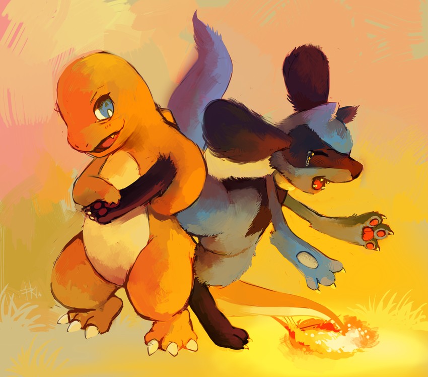 charmander and riolu (pokemon) drawn by glitchedpuppet