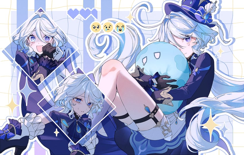furina, slime, and hydro slime (genshin impact) drawn by nogi_(nokisaki)