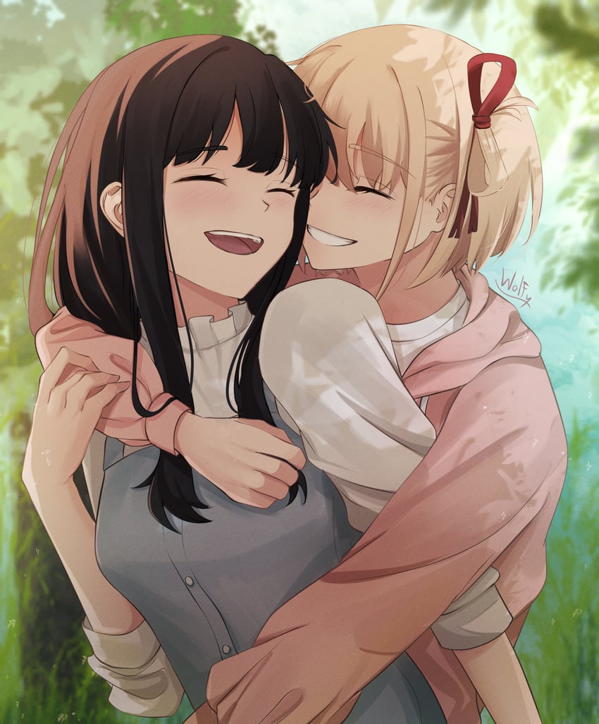 nishikigi chisato and inoue takina (lycoris recoil) drawn by chxoswolf