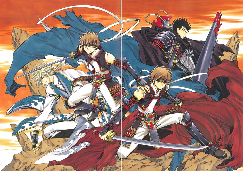 xiaolang, fai d. flowright, kurogane, and li "xiaolang" (tsubasa chronicle) drawn by clamp_(circle)