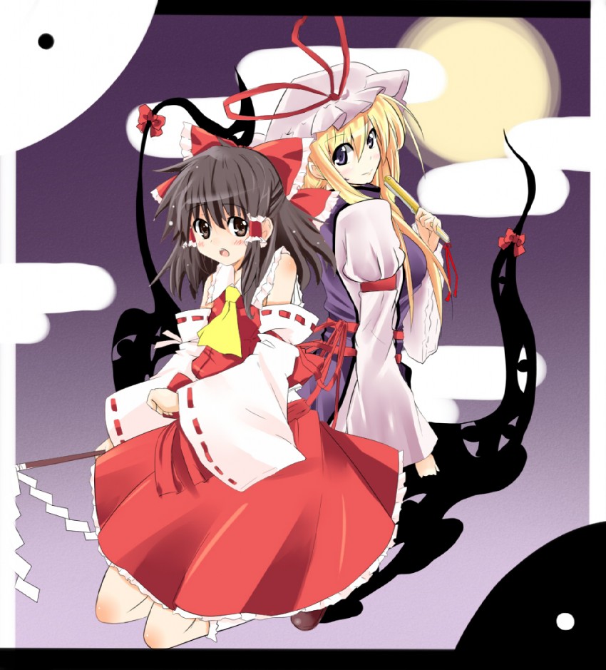 hakurei reimu and yakumo yukari (touhou) drawn by k@non