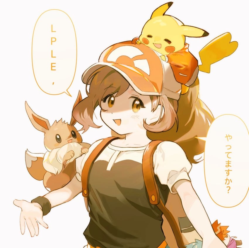 pikachu, eevee, and elaine (pokemon and 1 more) drawn by majyo_(witch_poke)