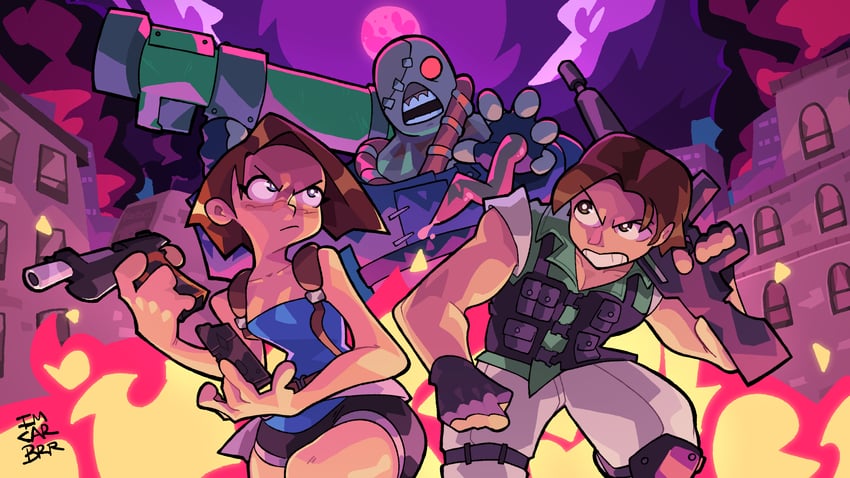 jill valentine, nemesis, and carlos oliveira (resident evil and 1 more) drawn by imcarbrrrrrrrr