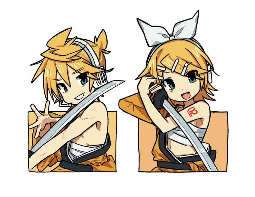 kagamine rin and kagamine len (vocaloid and 1 more) drawn by gagwan
