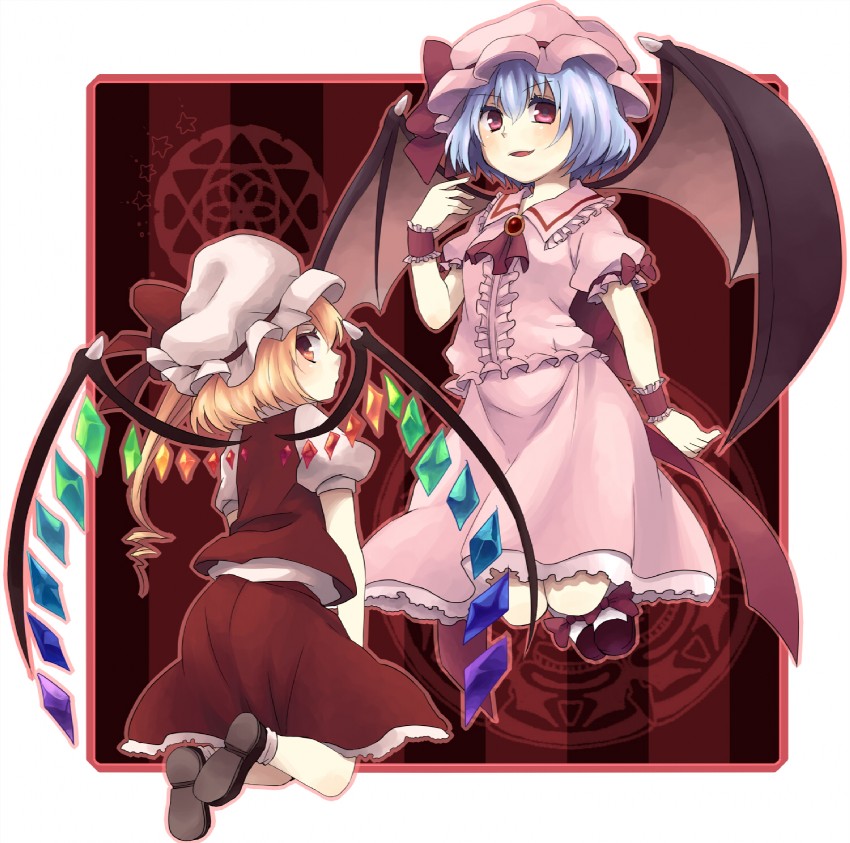remilia scarlet and flandre scarlet (touhou) drawn by konbu_ame