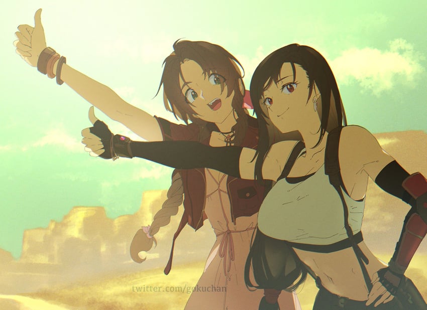 tifa lockhart and aerith gainsborough (final fantasy and 2 more) drawn by goku-chan