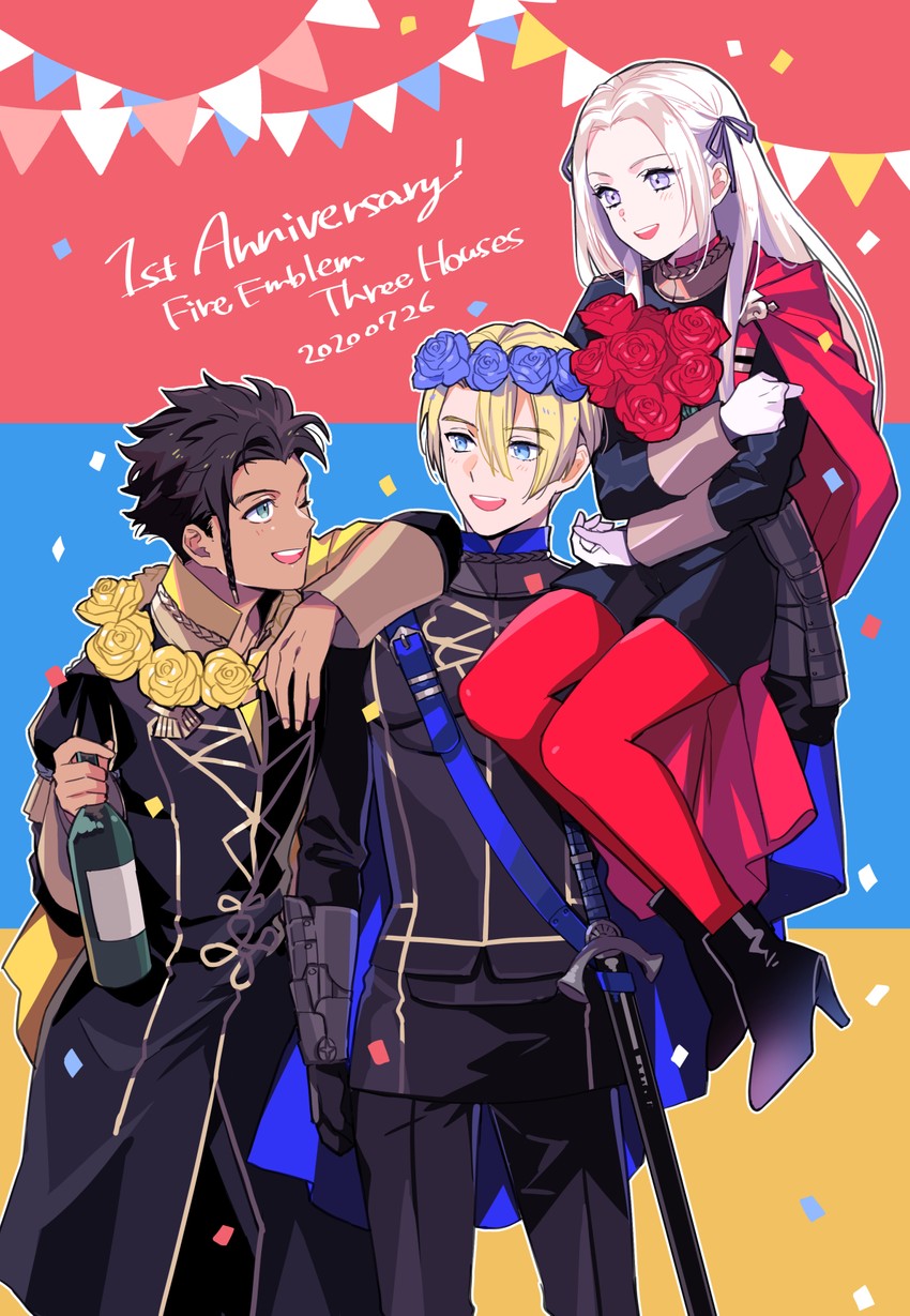 edelgard von hresvelg, dimitri alexandre blaiddyd, and claude von riegan (fire emblem and 1 more) drawn by umou_(user_xxhp7583)