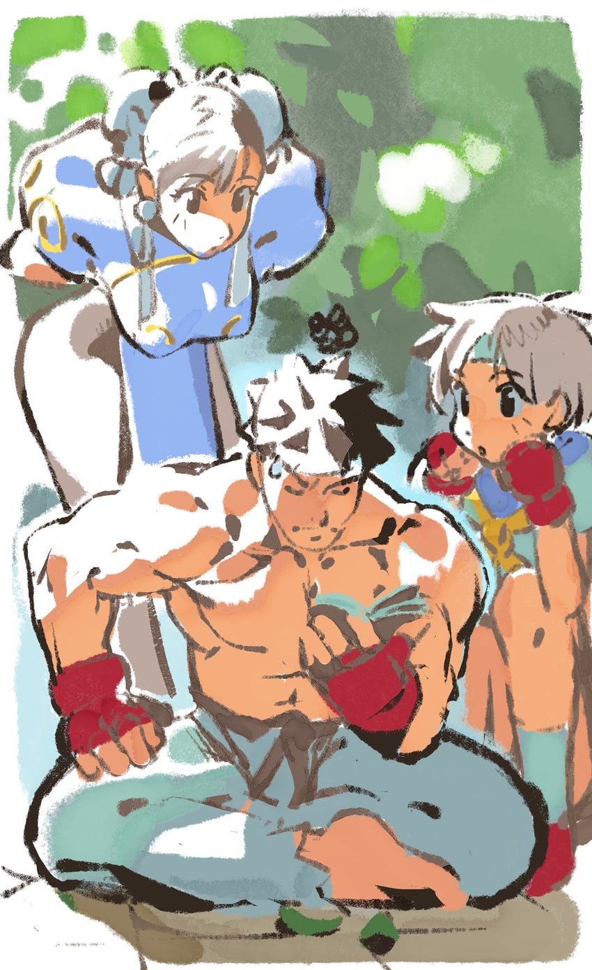 chun-li, ryu, and kasugano sakura (street fighter) drawn by linesharkart