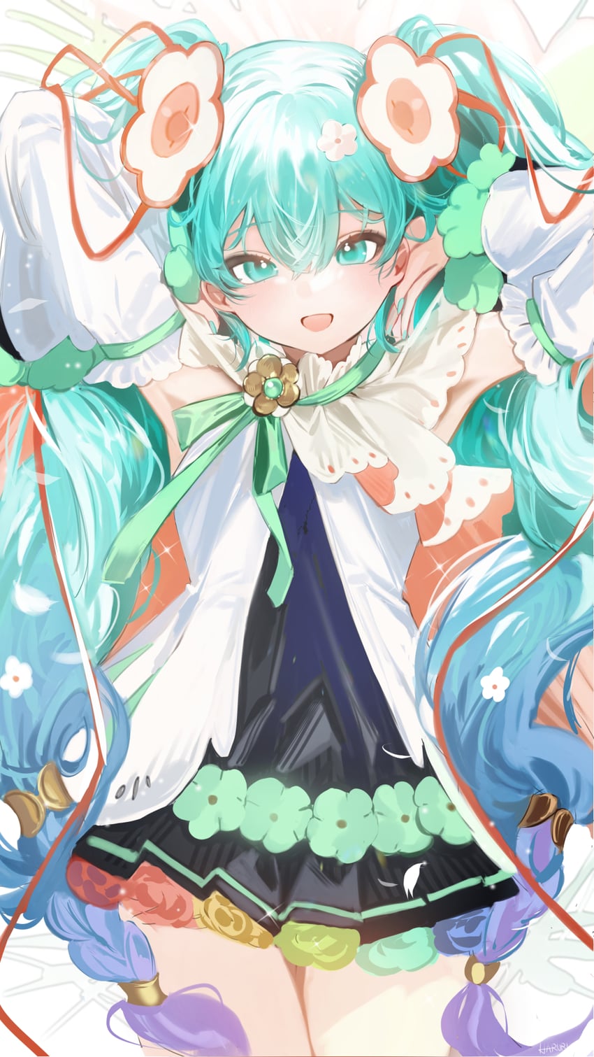 hatsune miku and magical mirai miku (vocaloid and 1 more) drawn by haruri