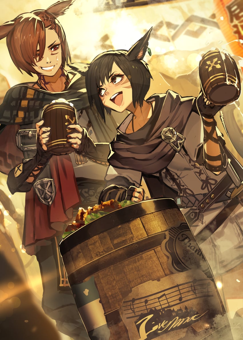 warrior of light and g'raha tia (final fantasy and 1 more) drawn by hide_(hideout)