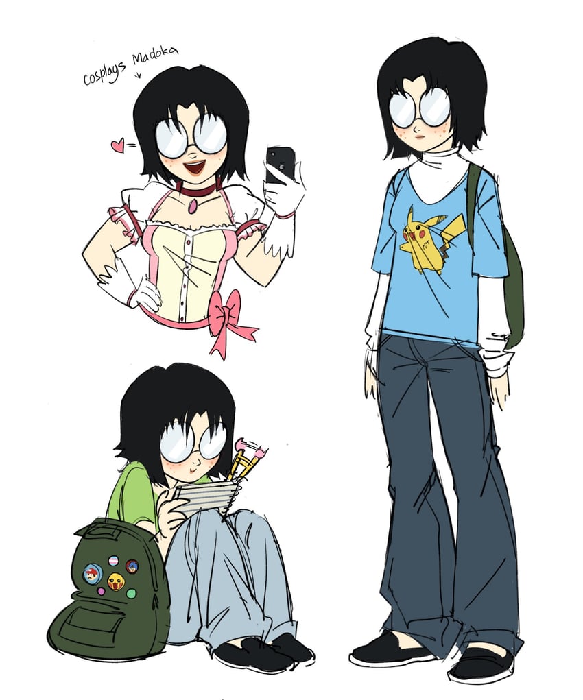 kaname madoka, pikachu, and jeffrey (pokemon and 2 more) drawn by kegush