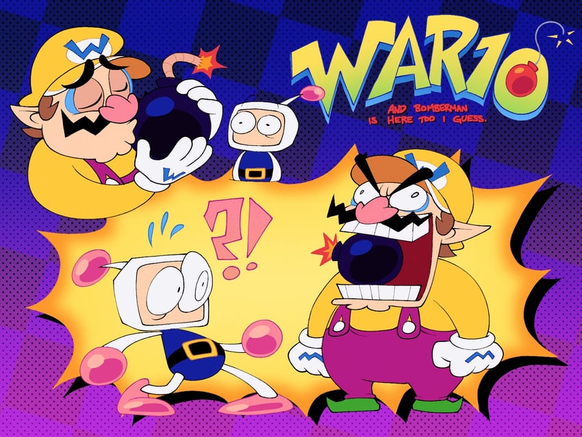 wario and white bomberman (mario and 2 more) drawn by lumspark
