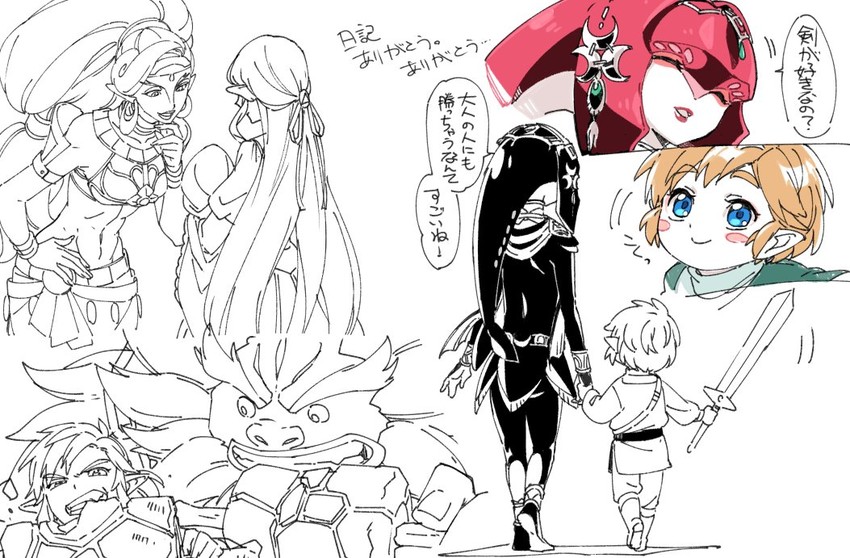 link, princess zelda, mipha, urbosa, and daruk (the legend of zelda and 1 more) drawn by shuri_(84k)