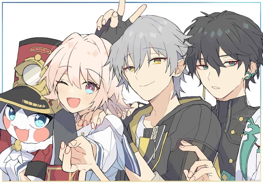 trailblazer, march 7th, caelus, dan heng, and pom-pom (honkai and 1 more) drawn by iiiiiiitto_all