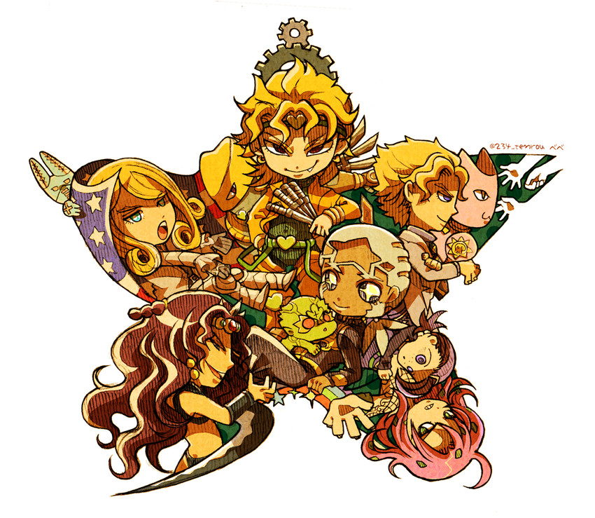 dio brando, kars, kira yoshikage, diavolo, vinegar doppio, and 6 more (jojo no kimyou na bouken and 6 more) drawn by bebe_(ad234_tenrou)