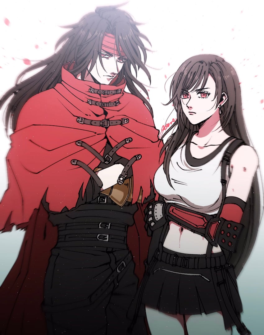 tifa lockhart and vincent valentine (final fantasy and 3 more) drawn by girisyanoneko