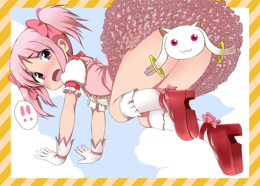 kaname madoka and kyubey (mahou shoujo madoka magica) drawn by maaya_(kareidogao)