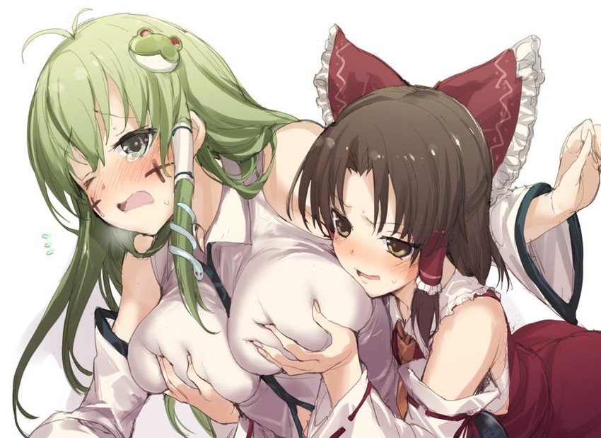 hakurei reimu, kochiya sanae, benikurage, and paseri (touhou and 1 more) drawn by mutsutake