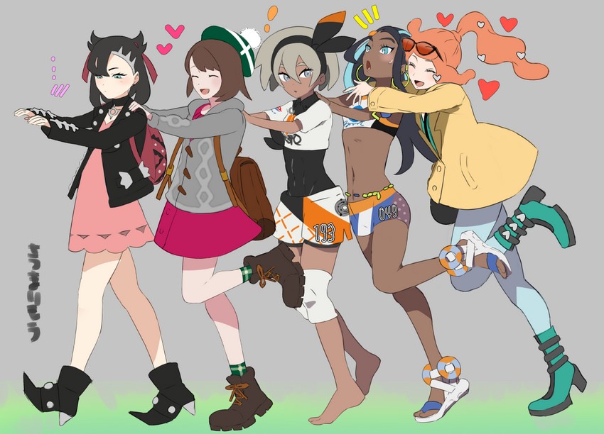 marnie, gloria, nessa, bea, and sonia (pokemon and 1 more) drawn by satsuma_imou