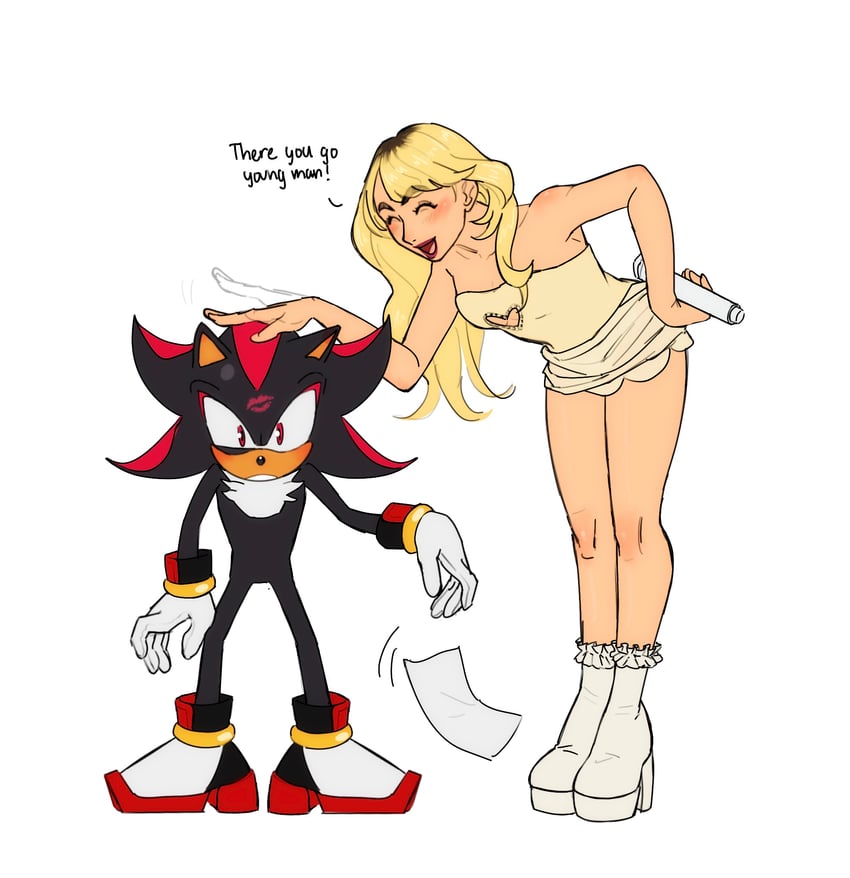 shadow the hedgehog and sabrina carpenter (real life and 1 more) drawn by hanibananeez