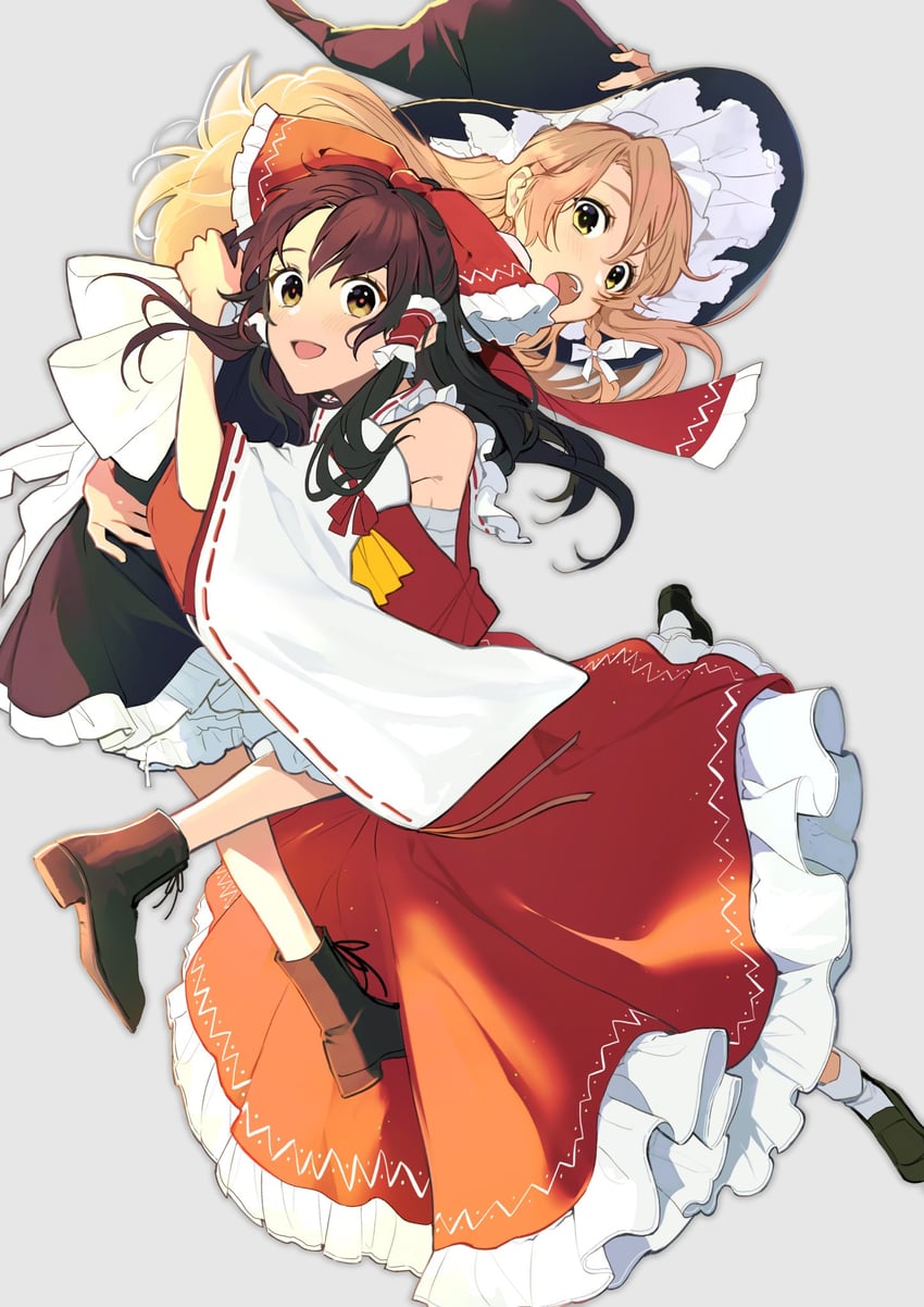hakurei reimu and kirisame marisa (touhou) drawn by vanilla_(miotanntann)
