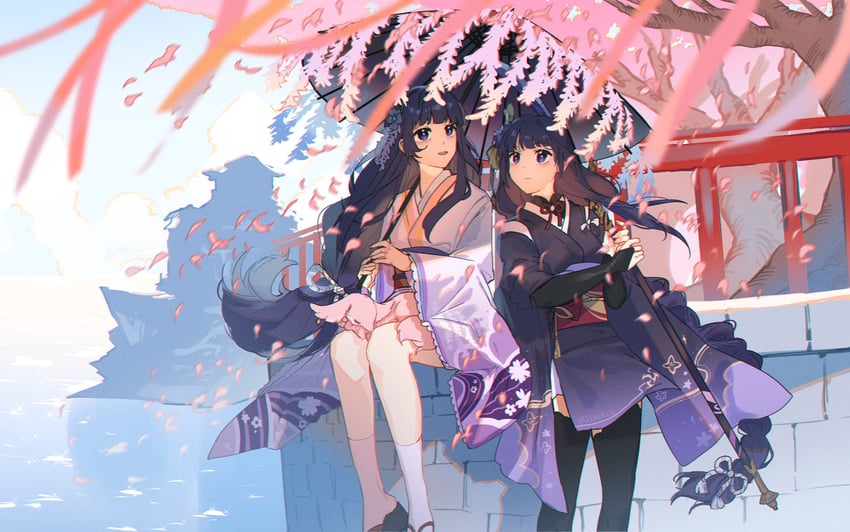 raiden shogun, yae miko, and makoto (genshin impact) drawn by milkurew