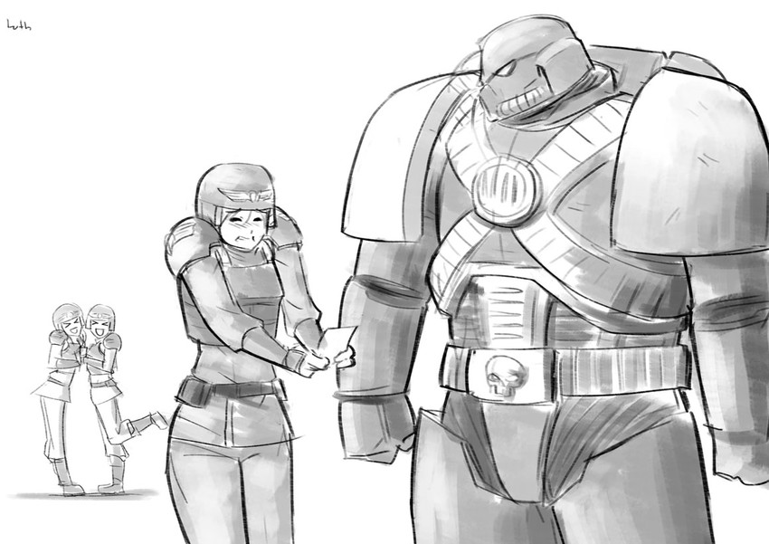 adeptus astartes and astra militarum (warhammer 40k) drawn by lutherniel