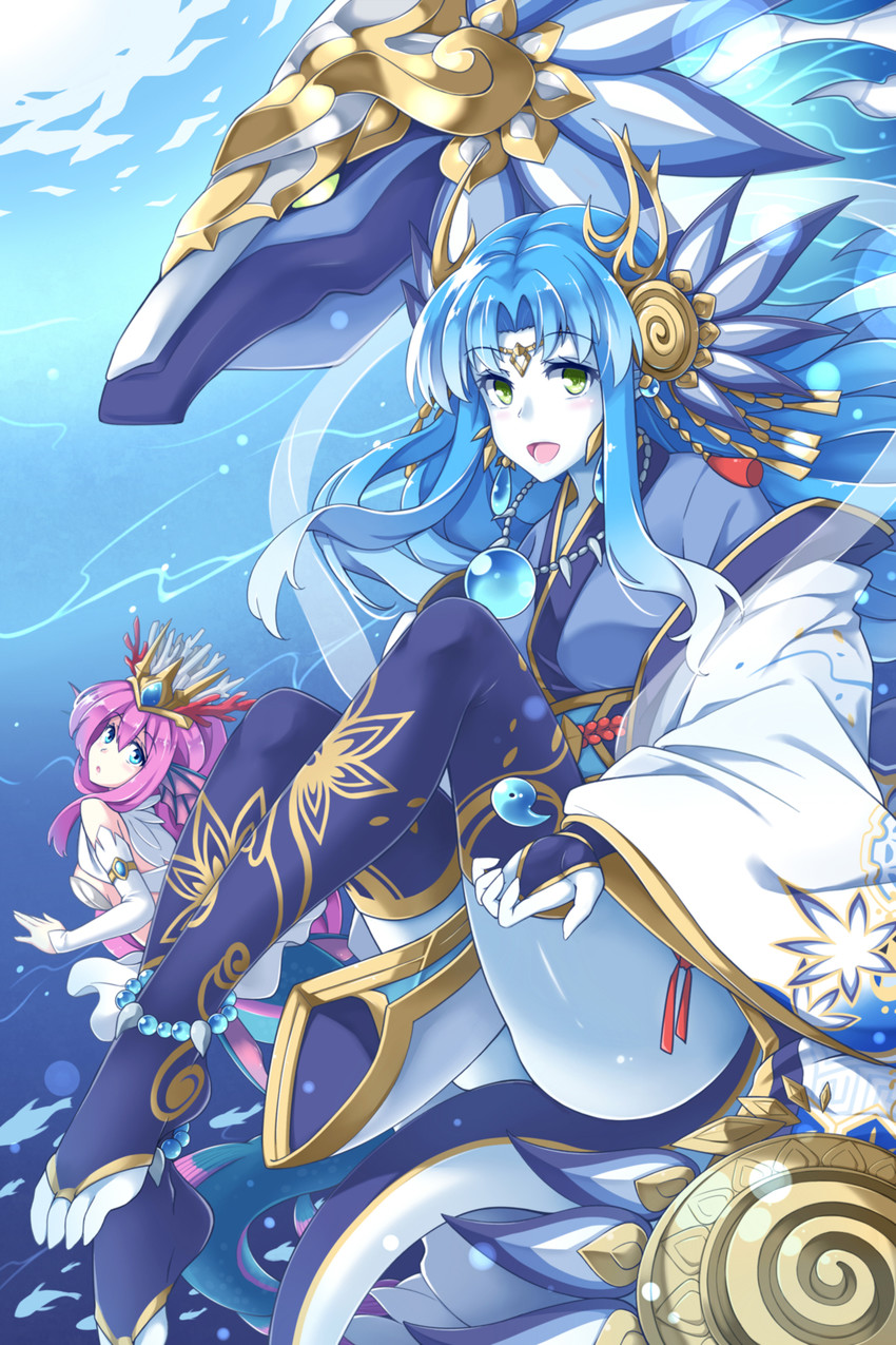 siren, sumire, and wadatsumi dragon (puzzle & dragons) drawn by flan_(zhd91)