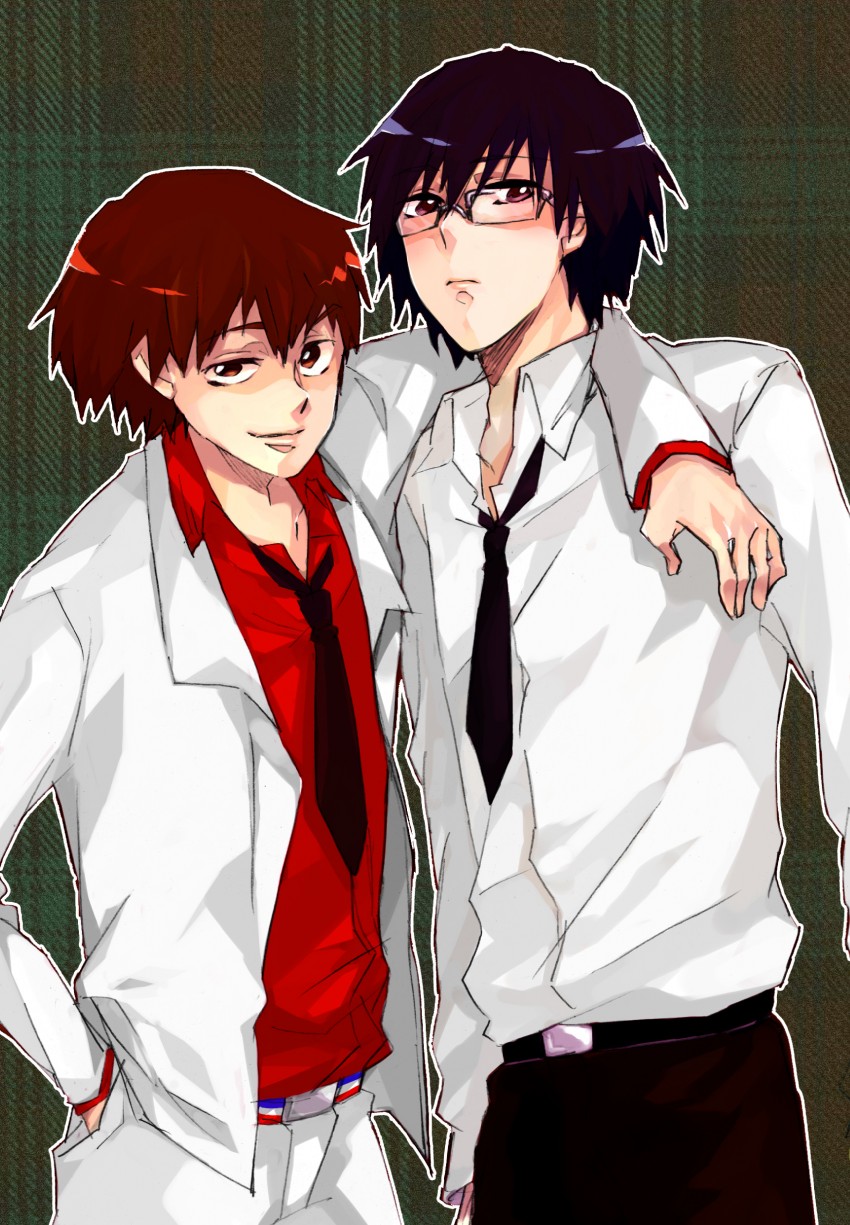 hayase kouichi and moritsugu reiji (kurogane no linebarrel) drawn by nakatsun