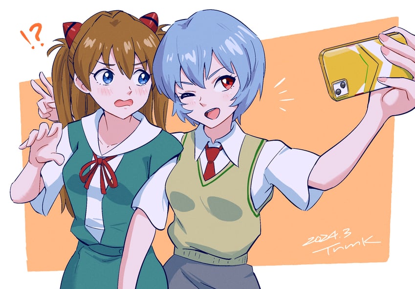 souryuu asuka langley, ayanami rei, and lina rei (neon genesis evangelion) drawn by tsunemoku
