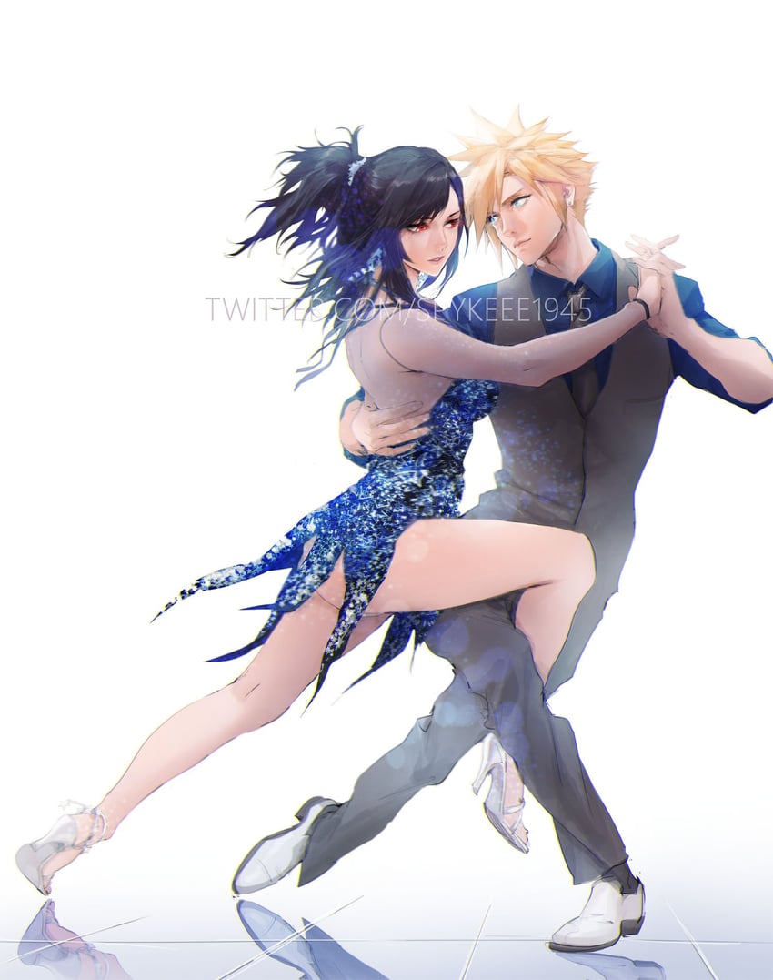 tifa lockhart and cloud strife (final fantasy and 2 more) drawn by spykeee