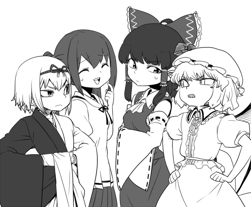 hakurei reimu, remilia scarlet, hatou kei, and nozomi (touhou and 1 more) drawn by spacezin