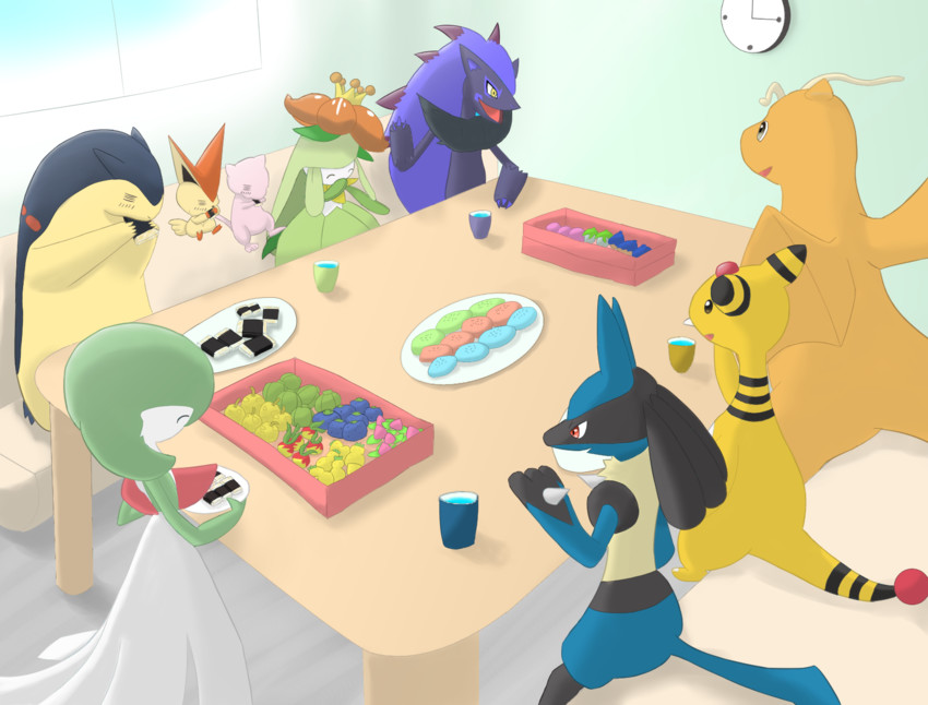 gardevoir, lucario, mew, dragonite, typhlosion, and 4 more (pokemon) drawn by den_(burakitexiosu)