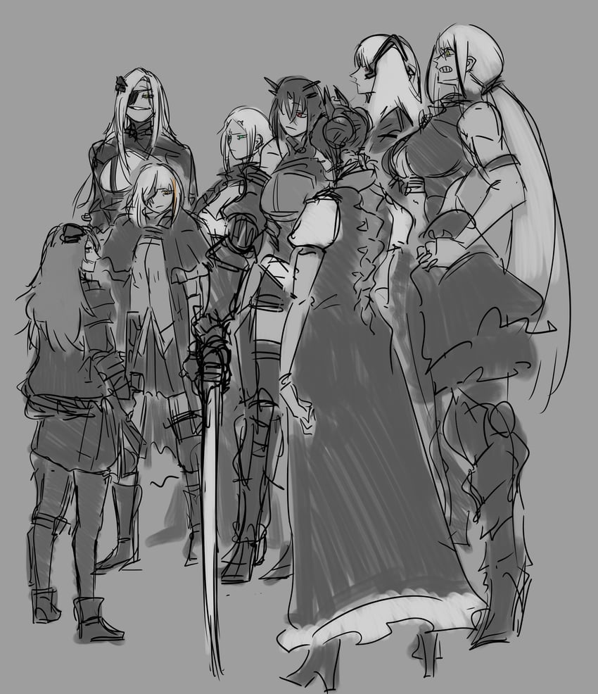 ump45, agent, m16a1, destroyer, alchemist, and 4 more (girls' frontline) drawn by shishitou_(tougarashikarai)
