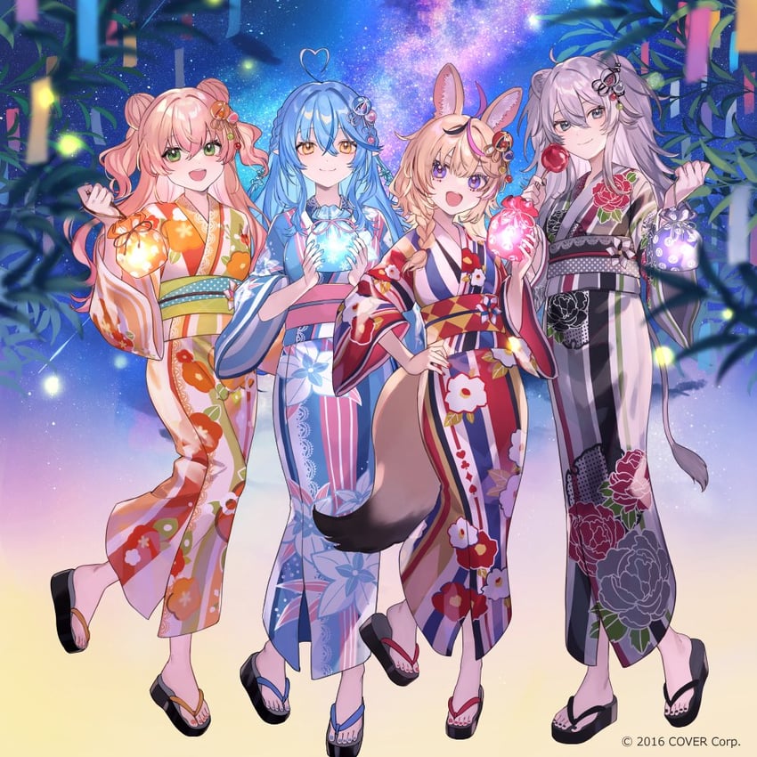 yukihana lamy, shishiro botan, omaru polka, and momosuzu nene (hololive) drawn by shugao