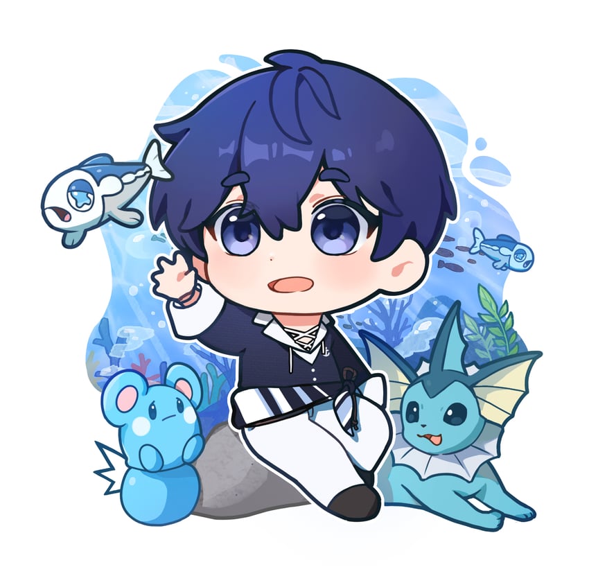 vaporeon, wishiwashi, azurill, and yejun (pokemon and 1 more) drawn by ddugi0506