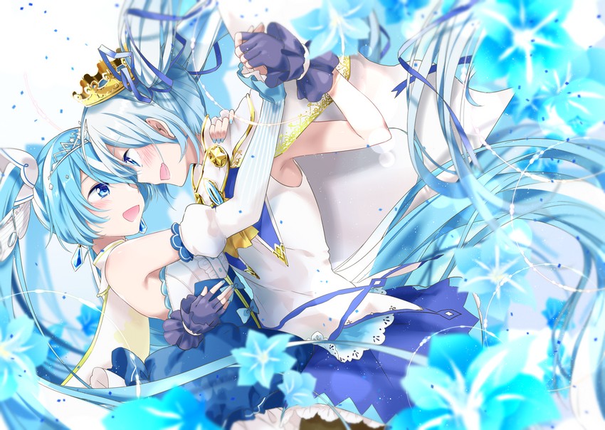 hatsune miku and yuki miku (vocaloid) drawn by agonasubi