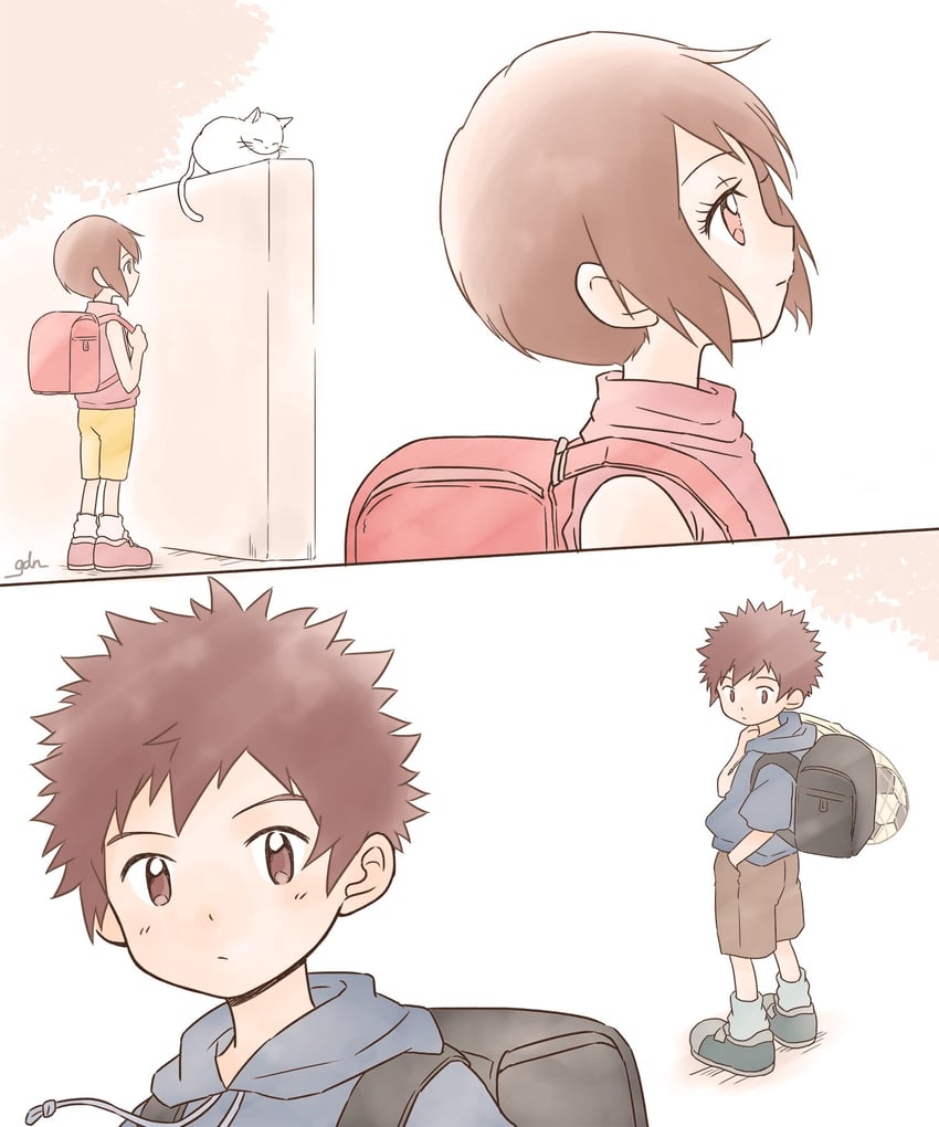 yagami hikari and motomiya daisuke (digimon and 1 more) drawn by gdn0522