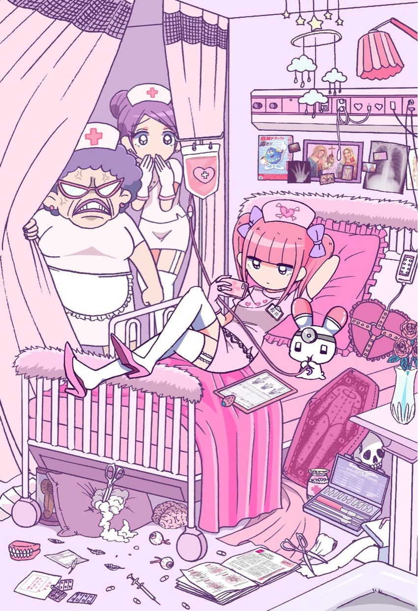 menhera-chan, usatan, and virgin mary (the bible and 1 more) drawn by ezaki_bisuko