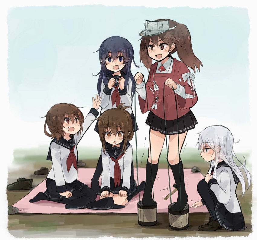 hibiki, inazuma, ikazuchi, akatsuki, ryuujou, and 1 more (kantai collection) drawn by annin_musou